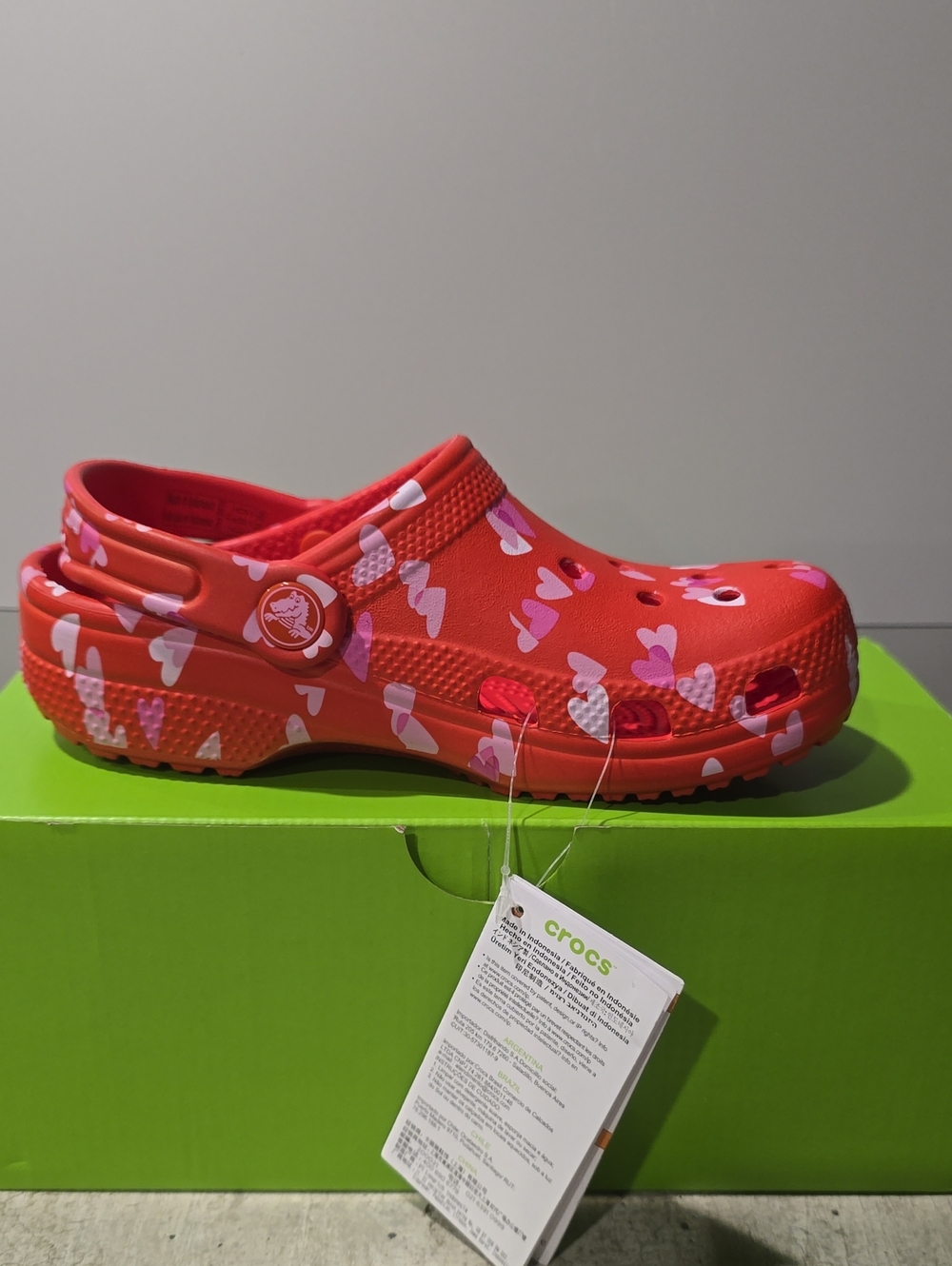 CROCS Kids Red Clog with Pink and White Heart Print